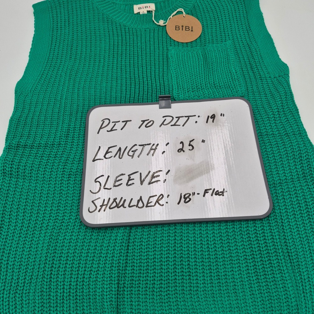 BiBi Green Chunky Knit Sweater Vest Crew Neck Pocket IT1000-01 NWT Small - Picture 5 of 6